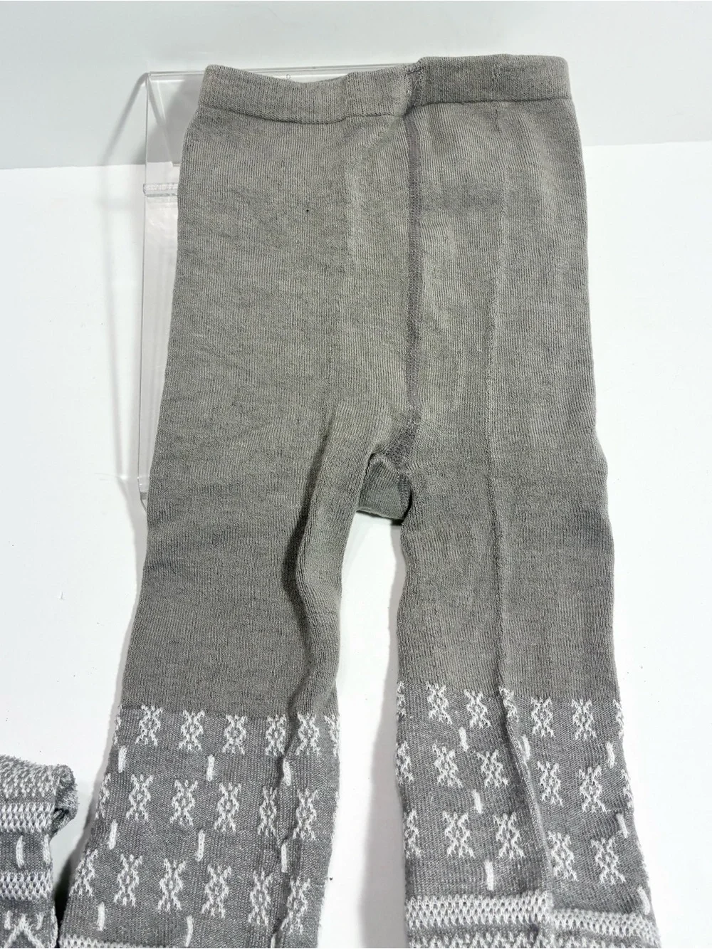 Y2K Fair Isle Thick Knit Tights Gray White Size M/L